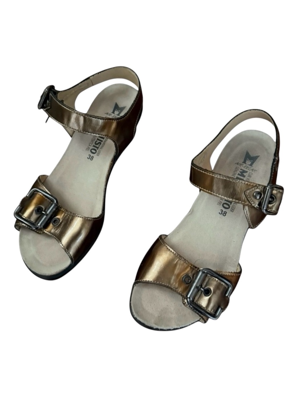 Mephisto Natty Air Relax Gold Leather Wedge Sandals Women’s Size 38 US 8 Comfort
